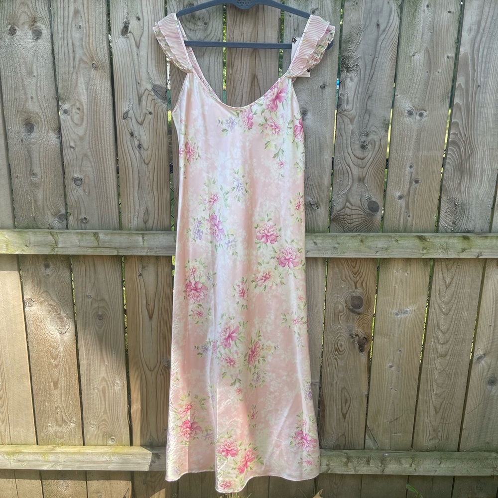 1980s Oscar de la Renta pink floral slip maxi